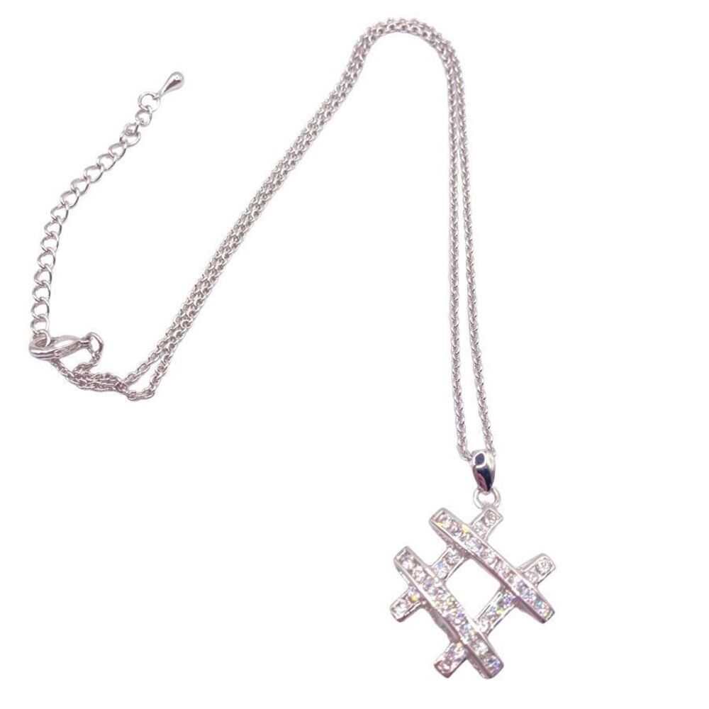 Silver Rhinestone Hashtag # Pendant Necklace
